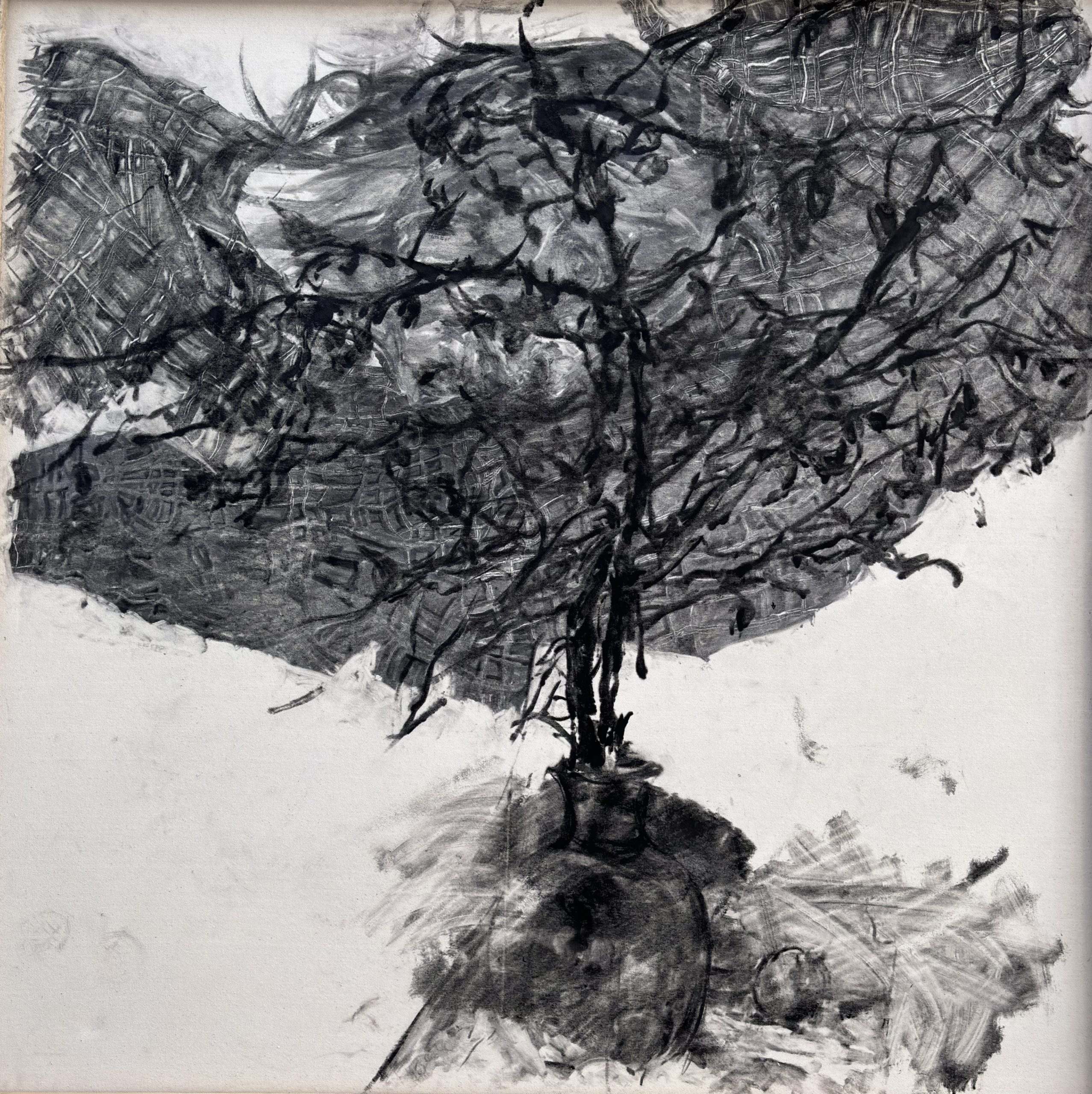 Tiemar Tegene_I Want to Hide Her Face, in Weaving_2025_Monoprint on canvas_158x158cm